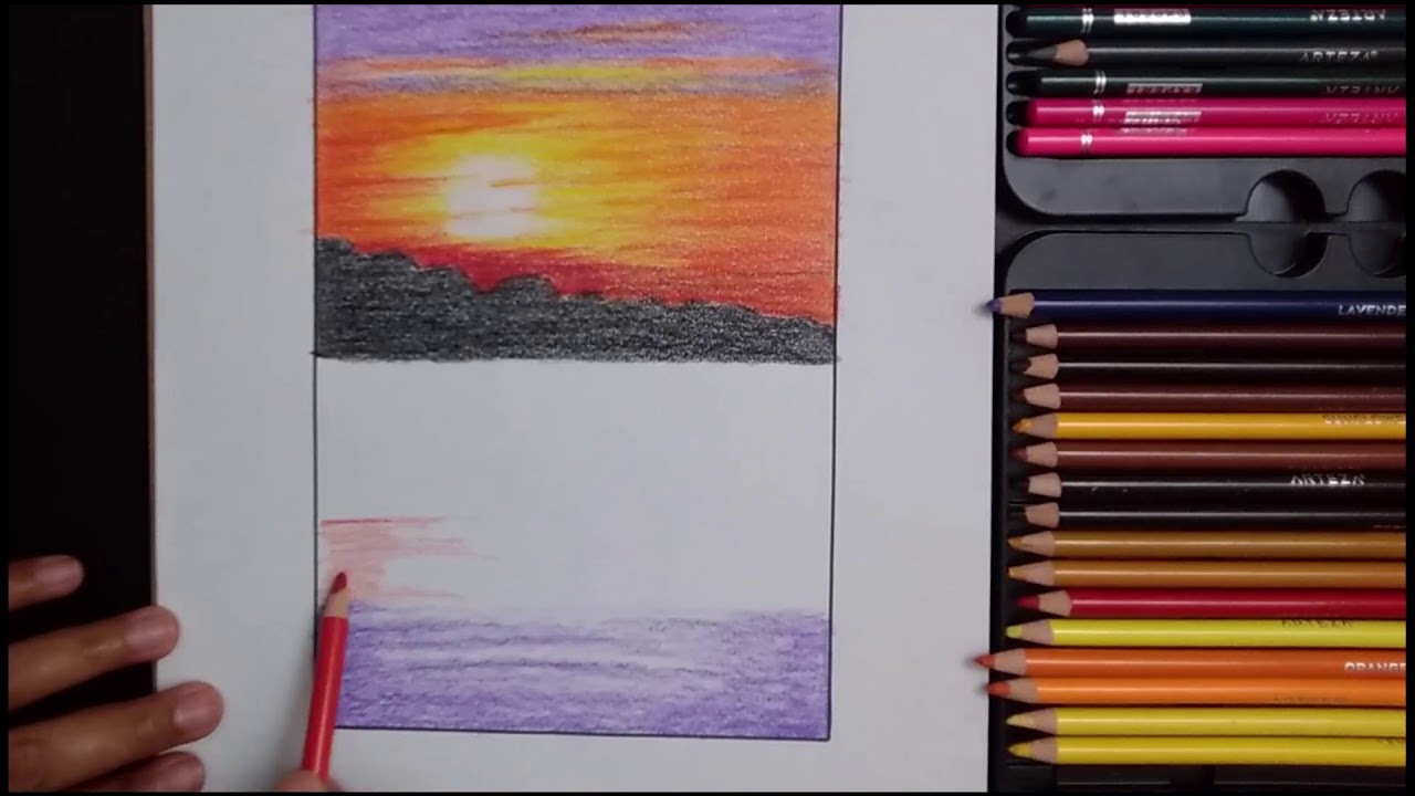 How To Draw Sunset With Color Pencil step by stepsunset drawing YouTube