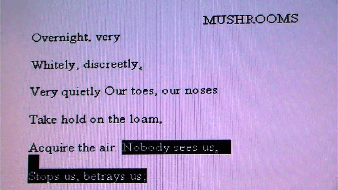 "Mushrooms" by Sylvia Plath Analysis YouTube