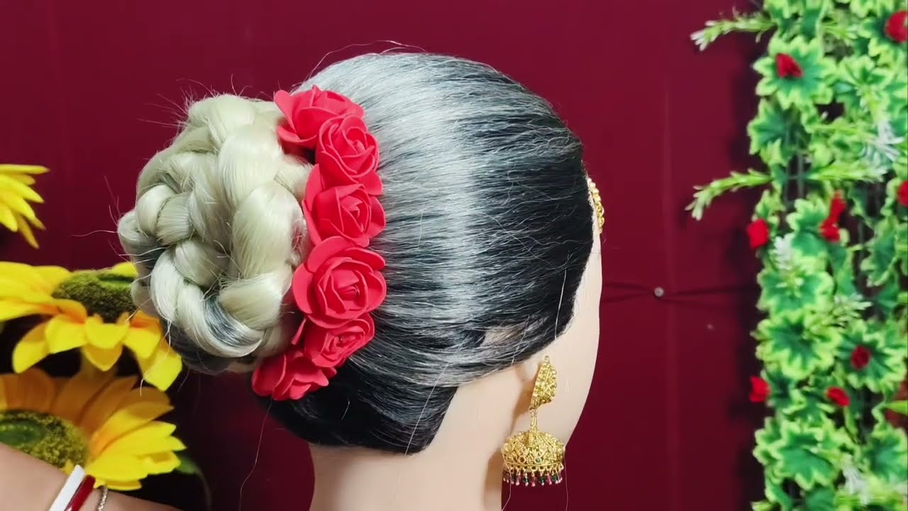 Very easy braid bun hairstyle with Wedding for long hair #hairstyle #bunhairstyle