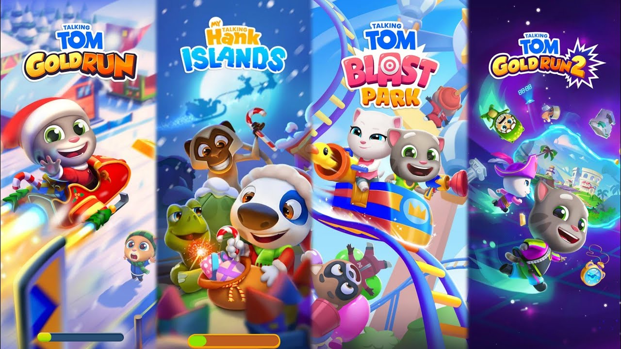 Talking Tom Gold Run Vs My Talking Hank Island Vs Tom Blast Park Vs Tom Time Rush Android Gameplay