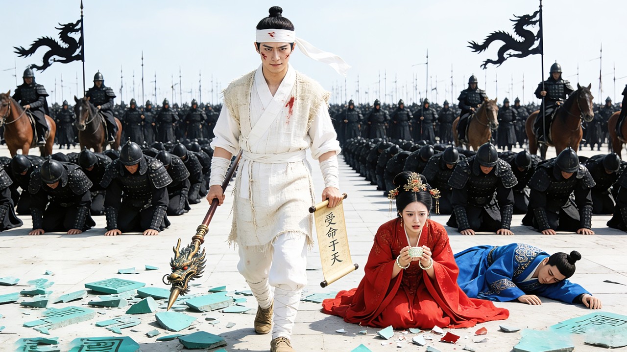 贅婿當街被縣令兒子圍毆，妻子為姦夫摔碎了他的傳家玉鐲，碎裂聲裡，馬蹄震天，數十萬兵馬披甲下跪：「臣等，恭迎陛下回宮！」眾人跪在碎玉上哭求，他站在雲端冷笑：這天下都是朕的，而你，什麼都不是。#熱門短劇