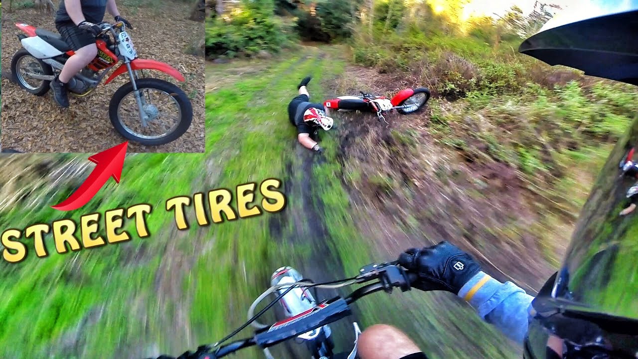 PIT BIKE WITH STREET TIRES!! FALLING! YouTube