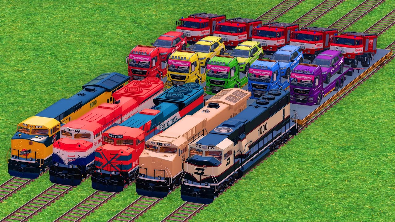 TRANSPORTING ALL COLORS DACIA POLICE CARS VEHICLES WITH LONG TRAIN ! FS22