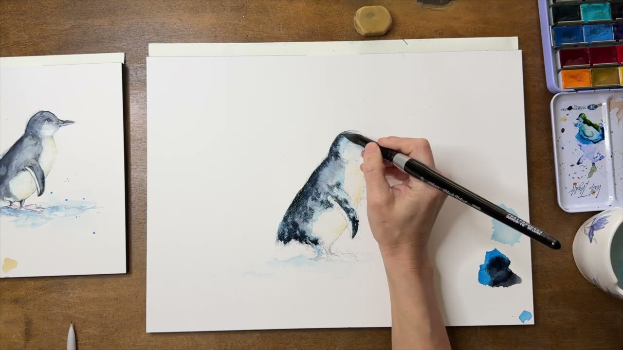 Step by Step Fairy Penguin Watercolor Tutorial - Real Time - 15 Minutes