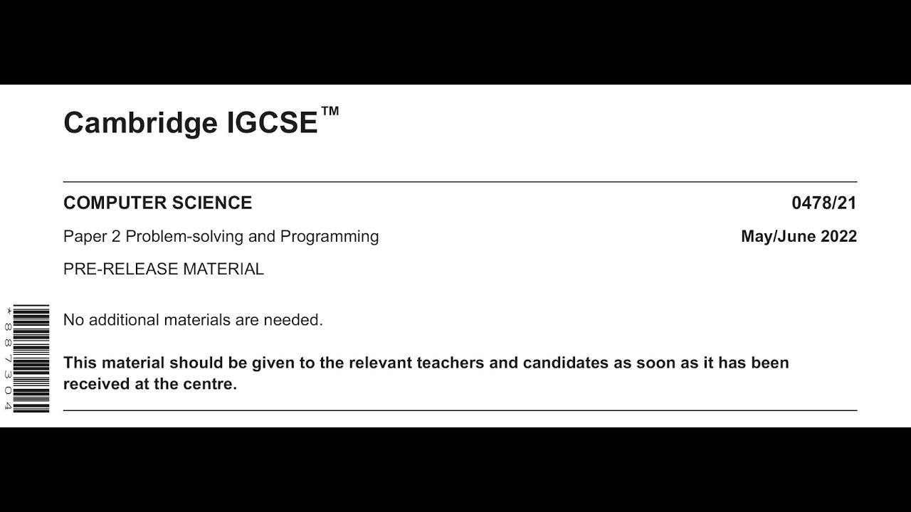 Pre-Release-21 Oct-Nov 2022 Cambridge IGCSE Computer Science - YouTube