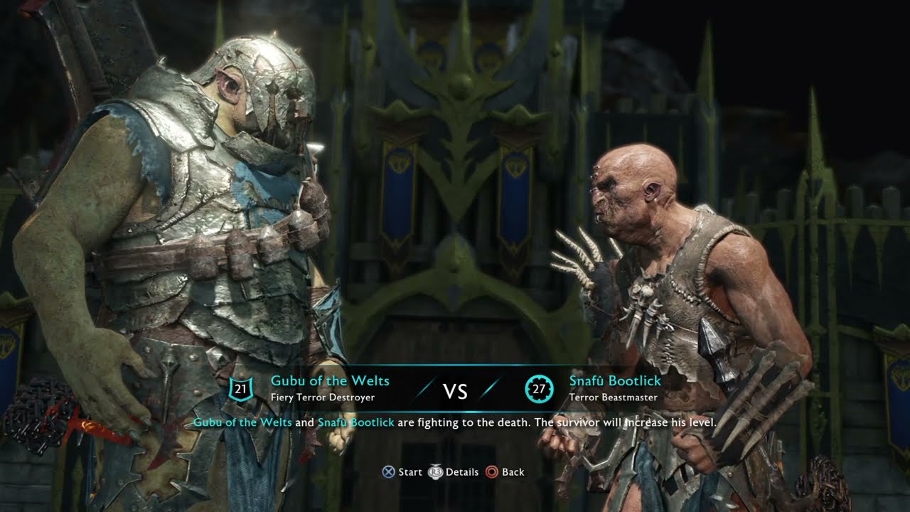 Gubu of the Welts versus Snafu Bootlick Shadow of War Pit Fight