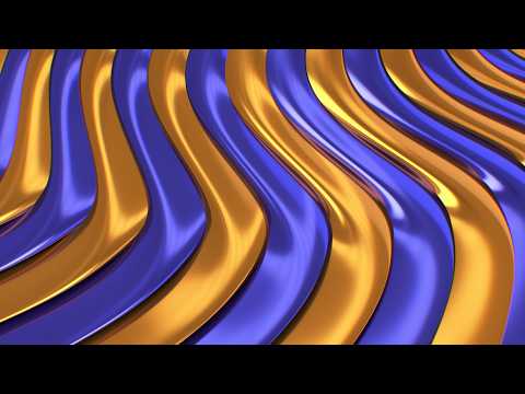 Blue And Golden Shiny Metallic Abstract Wavy Curved Stripes Flowing 4K Background VJ Video Effect