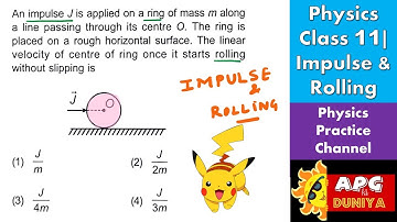 An impulse J is applied on a ring of mass m along a line passing through its centre O and the ring