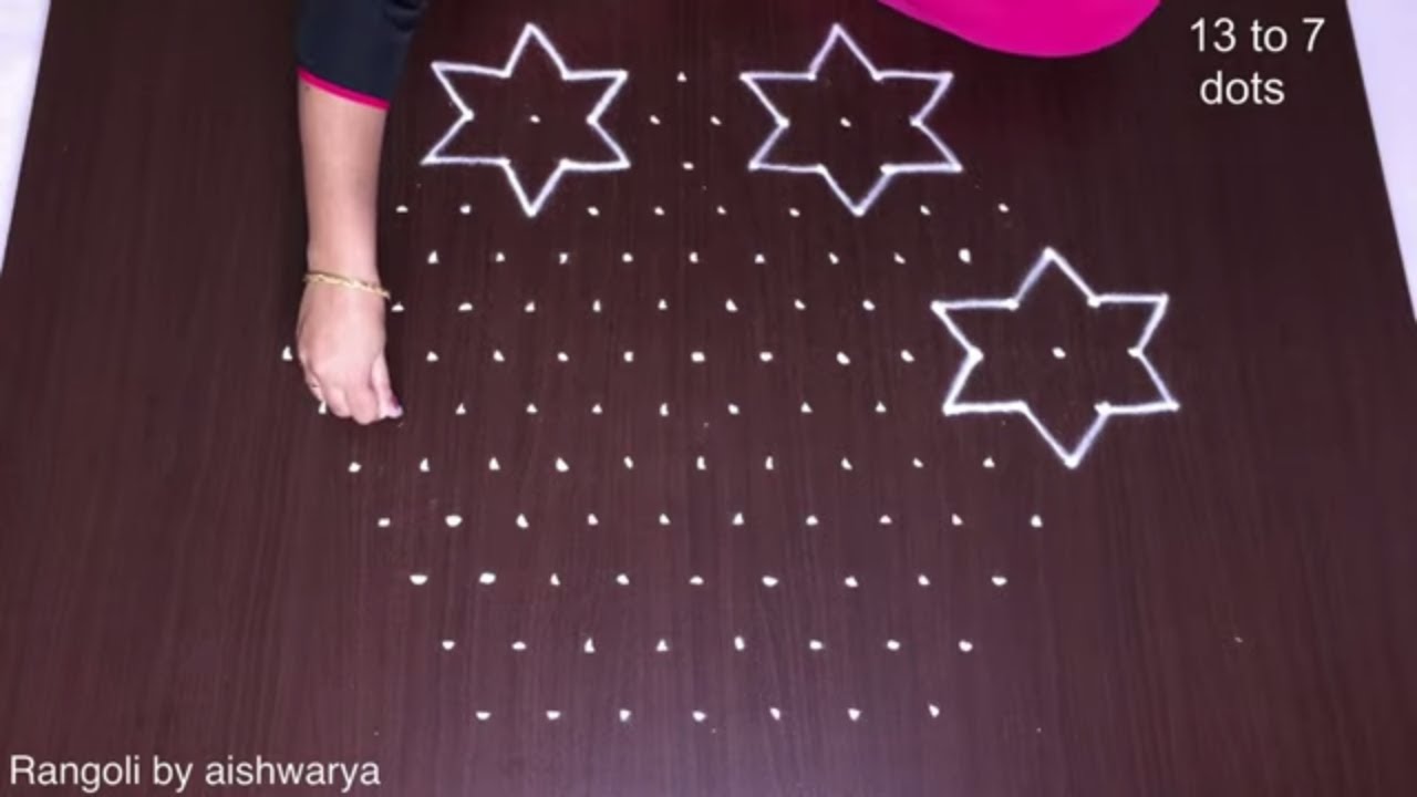 Pretty and interesting stars flower kolam | 13-7 Middle dots new year special muggulu rangoli