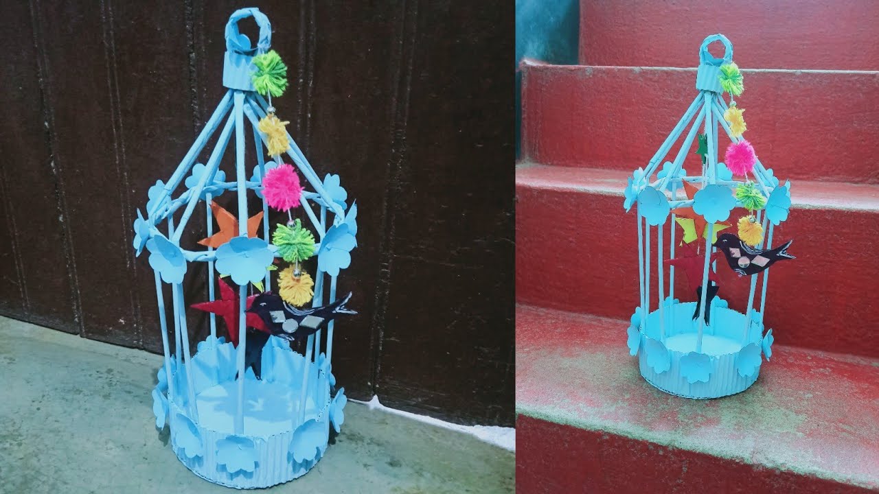 how to make newspaper bird cage/DIY home decoration/paper craft idea 📰🗞