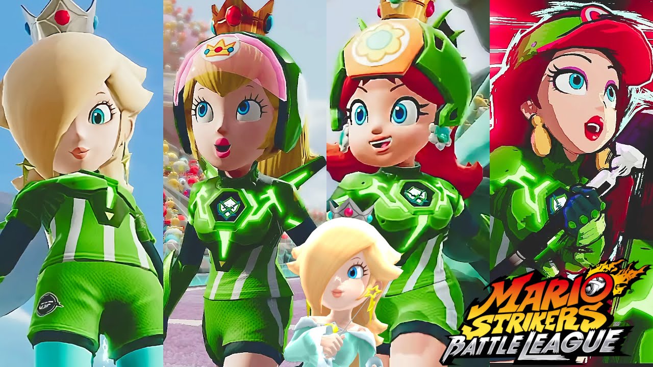 Mario Strikers Battle League Rosalina Peach Daisy and Pauline vs Team Wario at Planetoid