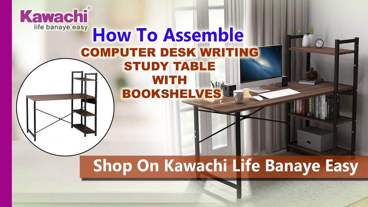 How Assemble Kawachi Computer Desk Writing Study Table with Bookshelves Compact PC Workstation KW25