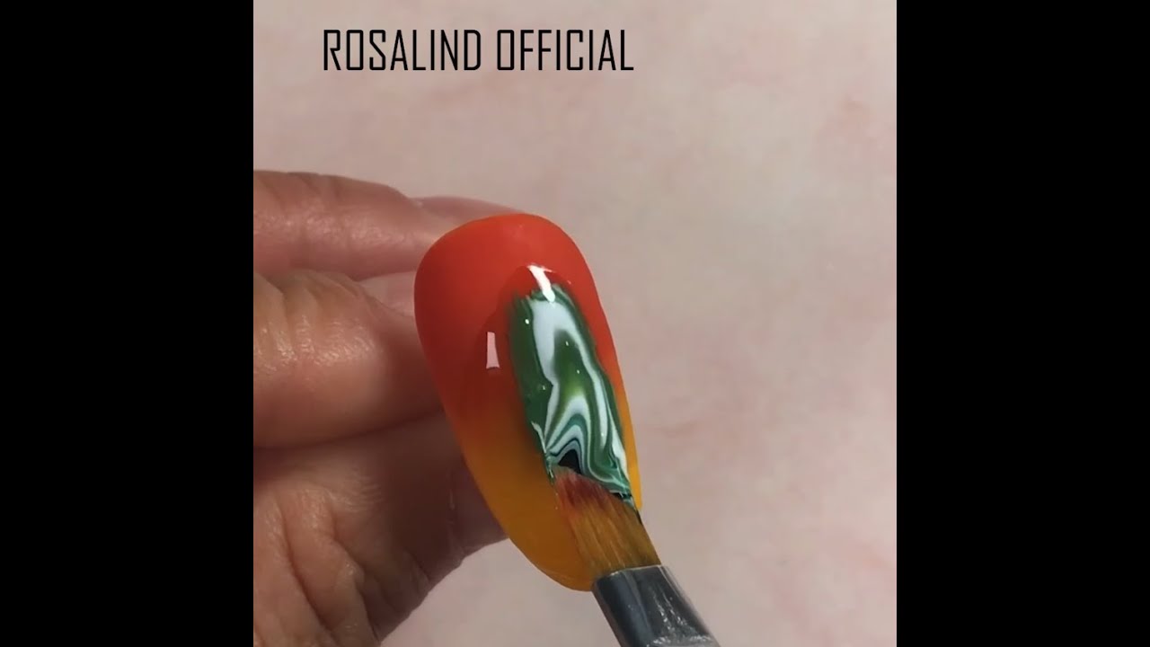 Autumn Ombre Nail Art Design Marble Green Leaf and Glitter Fall Colors Gel Nails