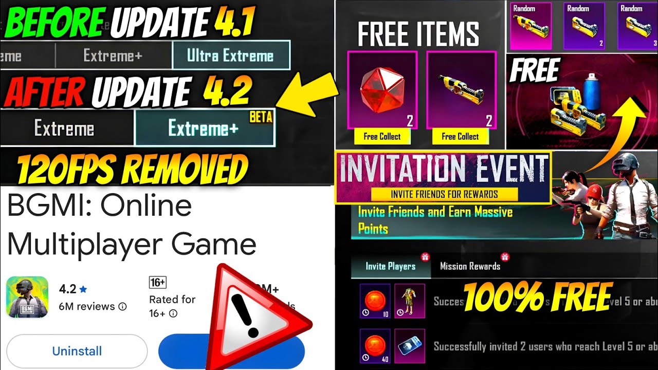 UPDATE PROBLEM 😭 | BGMI 4.2 UPDATE PROBLEM | 120 FPS REMOVED | INVITATION EVENT FREE MATERIAL BGMI