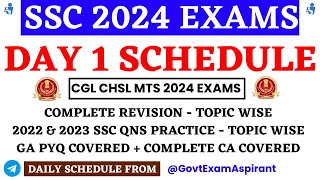 🔴 Day 1 Schedule For SSC 2024 Exams - CGL CHSL MTS 2024 🔥 | Target SSC 2024 Study Plan