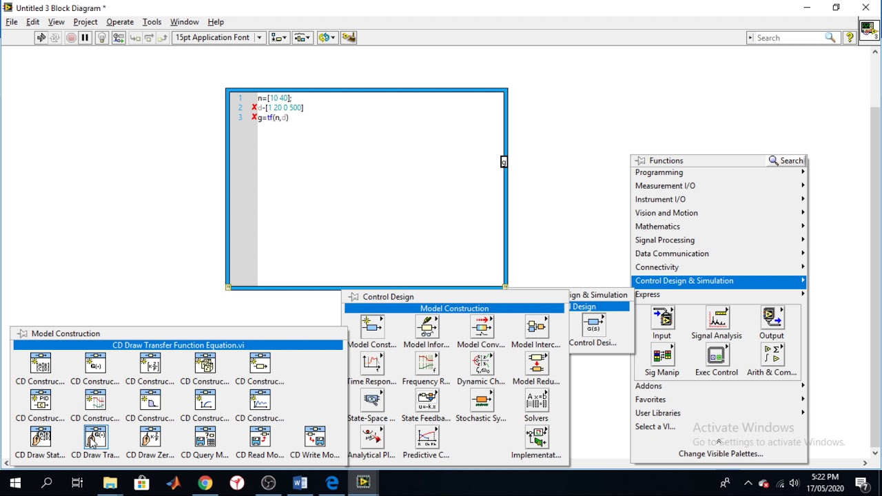 Open loop Transfer Function response using Math-Script environment of Lab-view