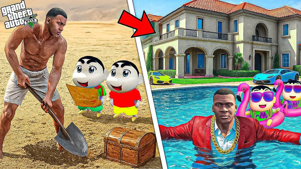 Franklin Shinchan & Pinchan Change Their Poor Life To Richest Life in GTA 5 in Telugu