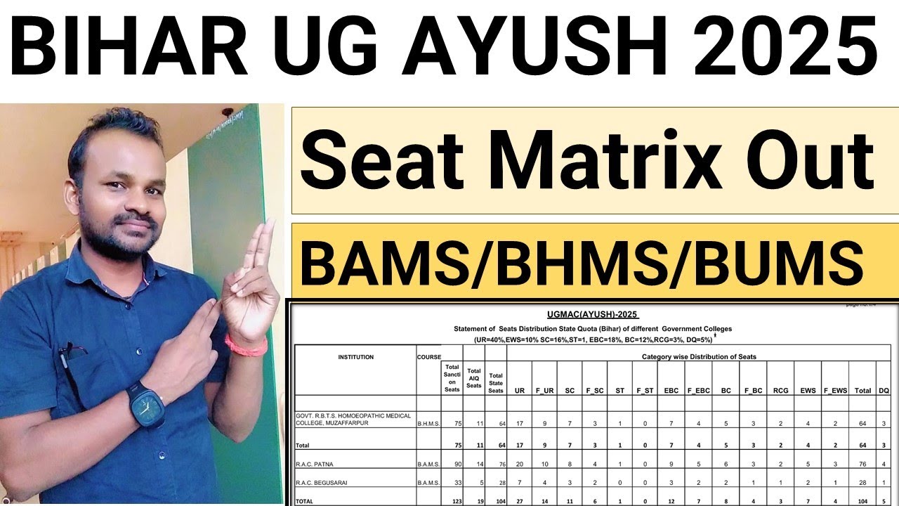 BIHAR UGMAC AYUSH SEAT MATRIX OUT 2025| BIHAR AYUSH COUNSELLING 2025| UGMAC AYUSH SEAT MATRIX 2025