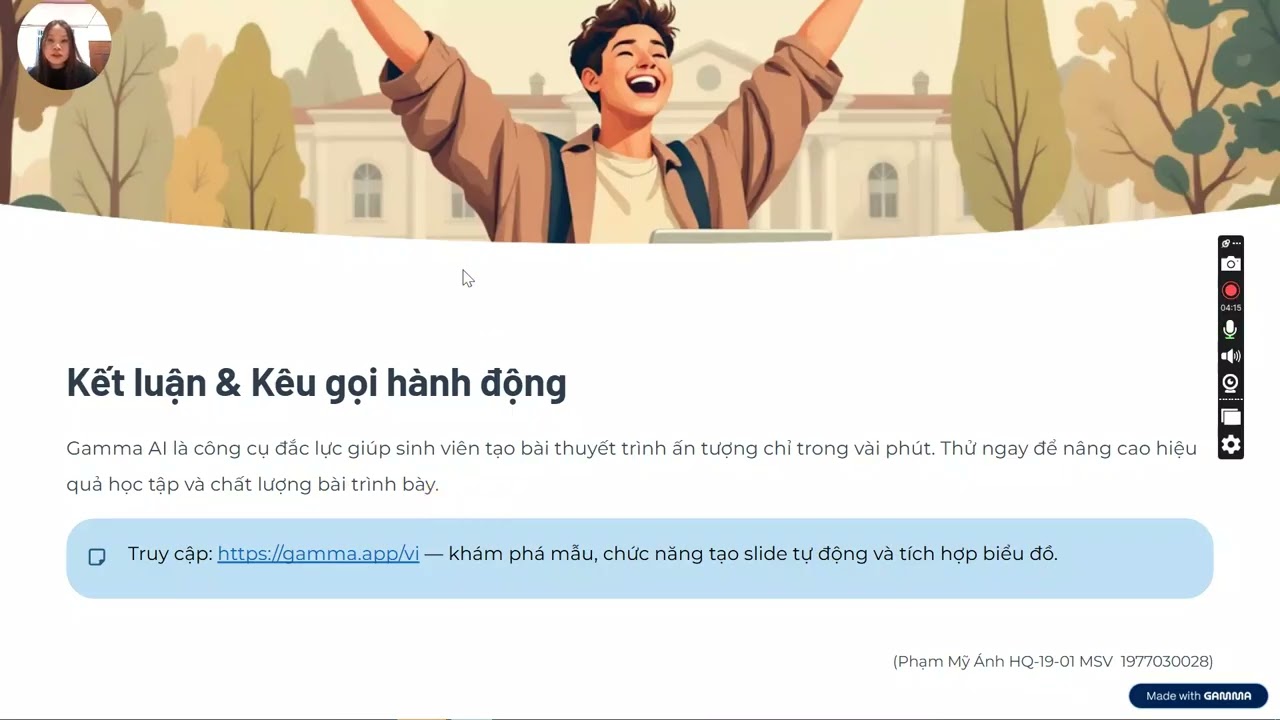 Bài tập kỹ năng sử dụng AI -  Phạm Mỹ Ánh HQ 19-01 GIỚI THIỆU GAMMA AI