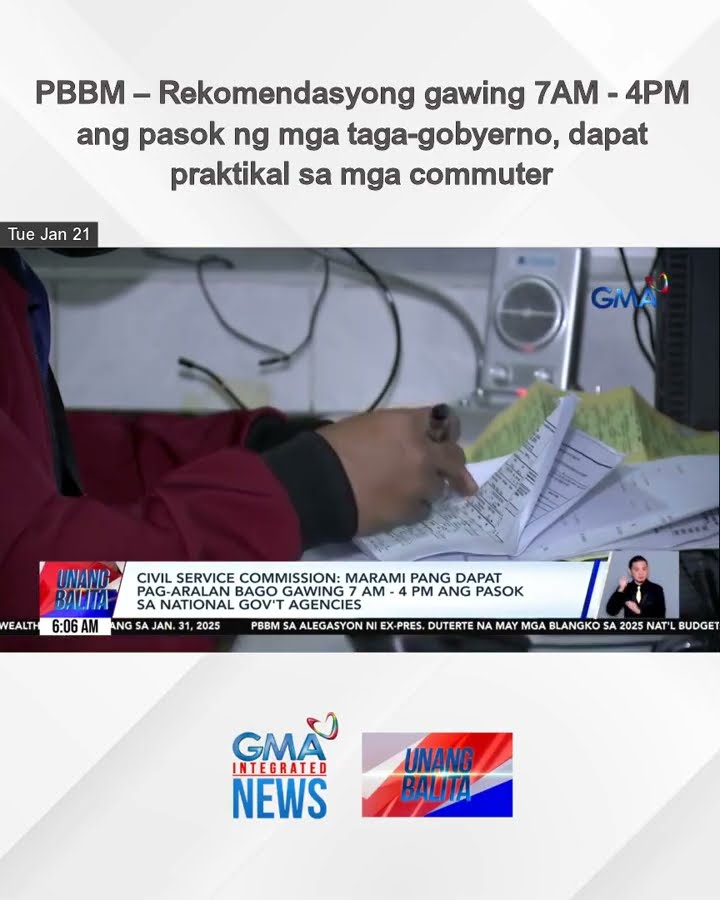 PBBM – Rekomendasyong gawing 7AM - 4PM ang pasok ng mga taga-gobyerno,  dapat... | Unang Balita
