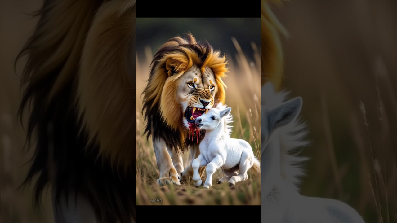 Lion attack on a baby horse 😭‪ 