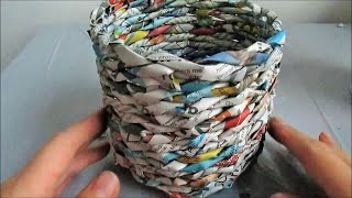 Weaving ROUND BASKET with Recycled Newspaper