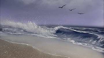 Letterlijk ELKE STAP Zeegezicht op wit canvas met #PaintWithJosh #BobRoss #PaintingTutorial