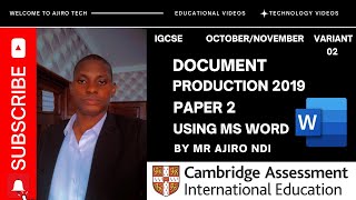 IGCSE ICT (0417/0983) Paper 2 Document Production October November 2019 Variant 02 | Microsoft Word