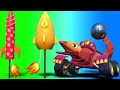 AnimaCars - The Wrecking Ball LIZARD is scared of FIREWORKS - kids cartoons with trucks & animals