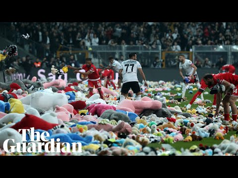 Toys thrown on pitch by Besiktas fans for children affected by Turkey earthquake