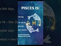 Pisces The fish sign Feb 19 – Mar 20 A water sign Symbol = two fish Known for being kind, #pisces