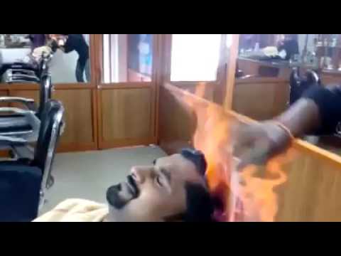 Cutting hair with fire gone wrong funny video