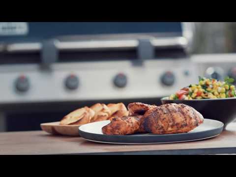 BBQ Marinated Chicken Breasts with Corn Salad and Garlic Bread