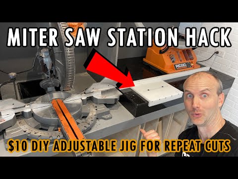 Miter Saw Station Repeat Cuts Hack - $10 Adjustable Stop Block Jig For Same Length Cuts