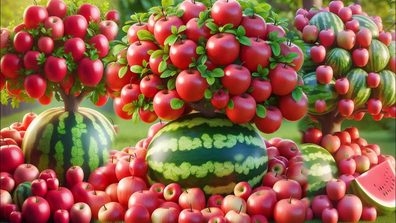 Easy and fast technique for growing and planting hybrid apple and watermelon fruit trees 