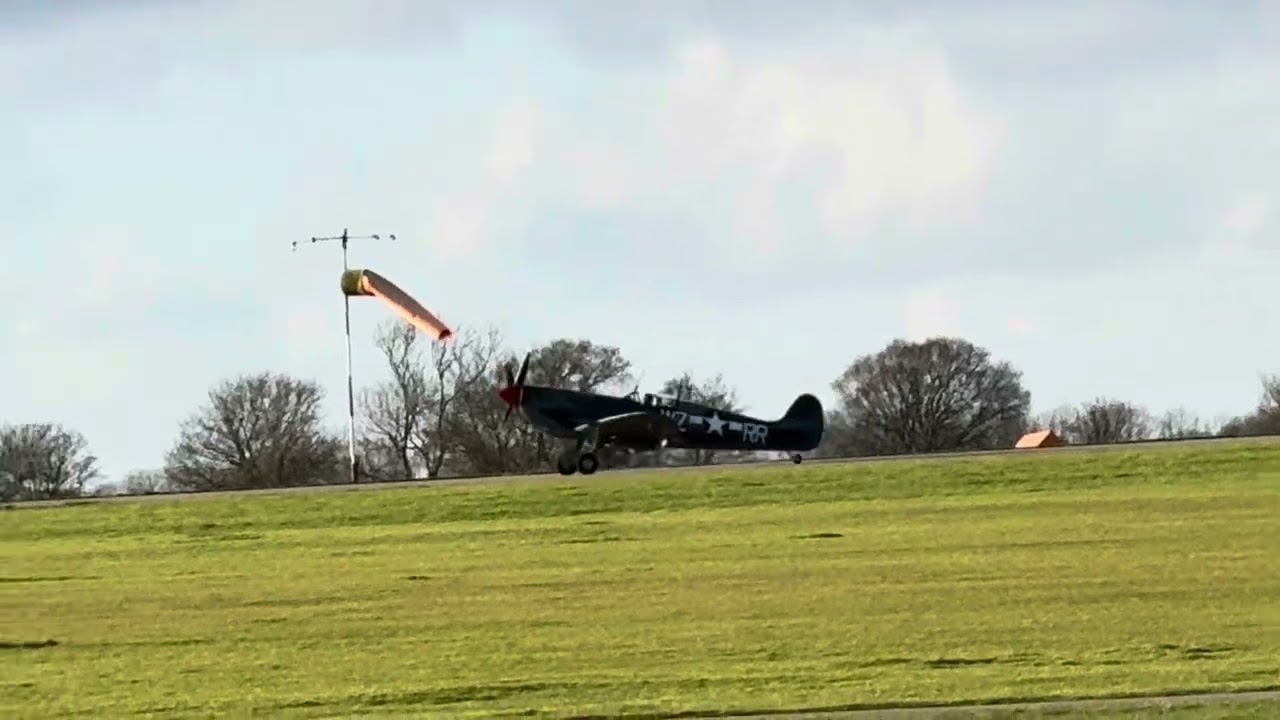 Spitfire RW382 “Porky” (WZRR) landing at Sywell Aerodrome (EGBK).