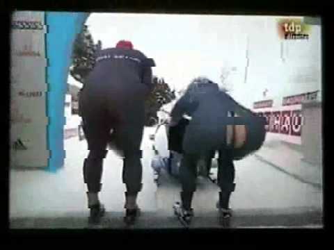 Gillian Cooke the british bobsleigher splits her pants live on camera whils...