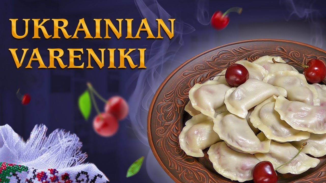 Ukrainian vareniki with cherries and blueberries. Tasty dish!