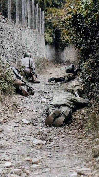 US 29th ID Taking Cover During Artillery Strike in Normandy
