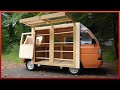Homme construit incroyable caravane de camping bricolage sur mini camion