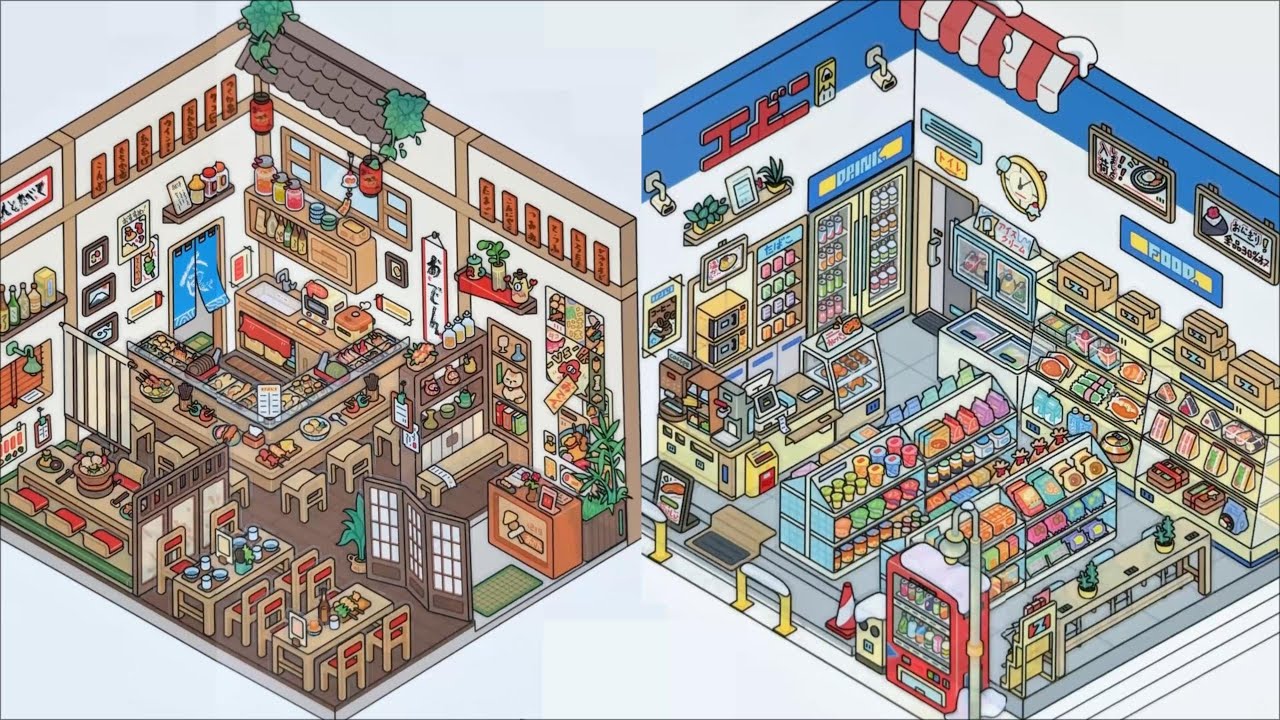 [ASMR] Building a Cozy Oden Shop & Convenience Store with Stickers