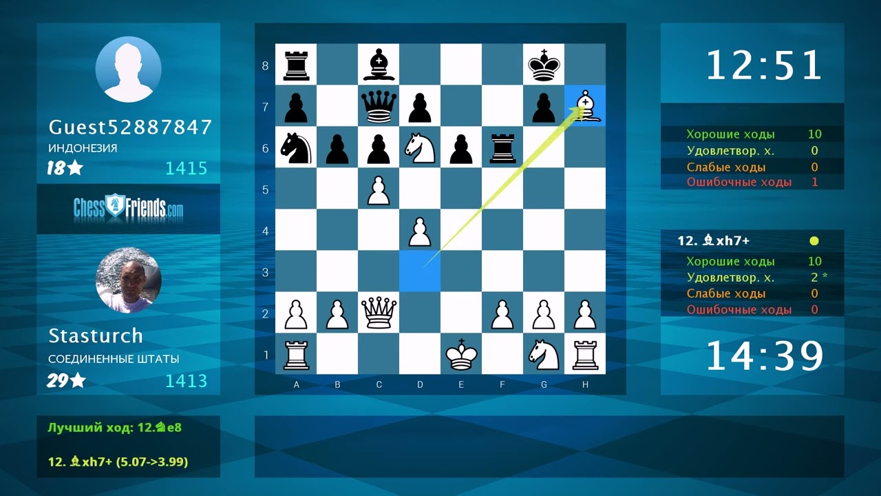 Анализ шахматной партии: Stasturch - Guest52887847, 1-0 (по ChessFriends.com)