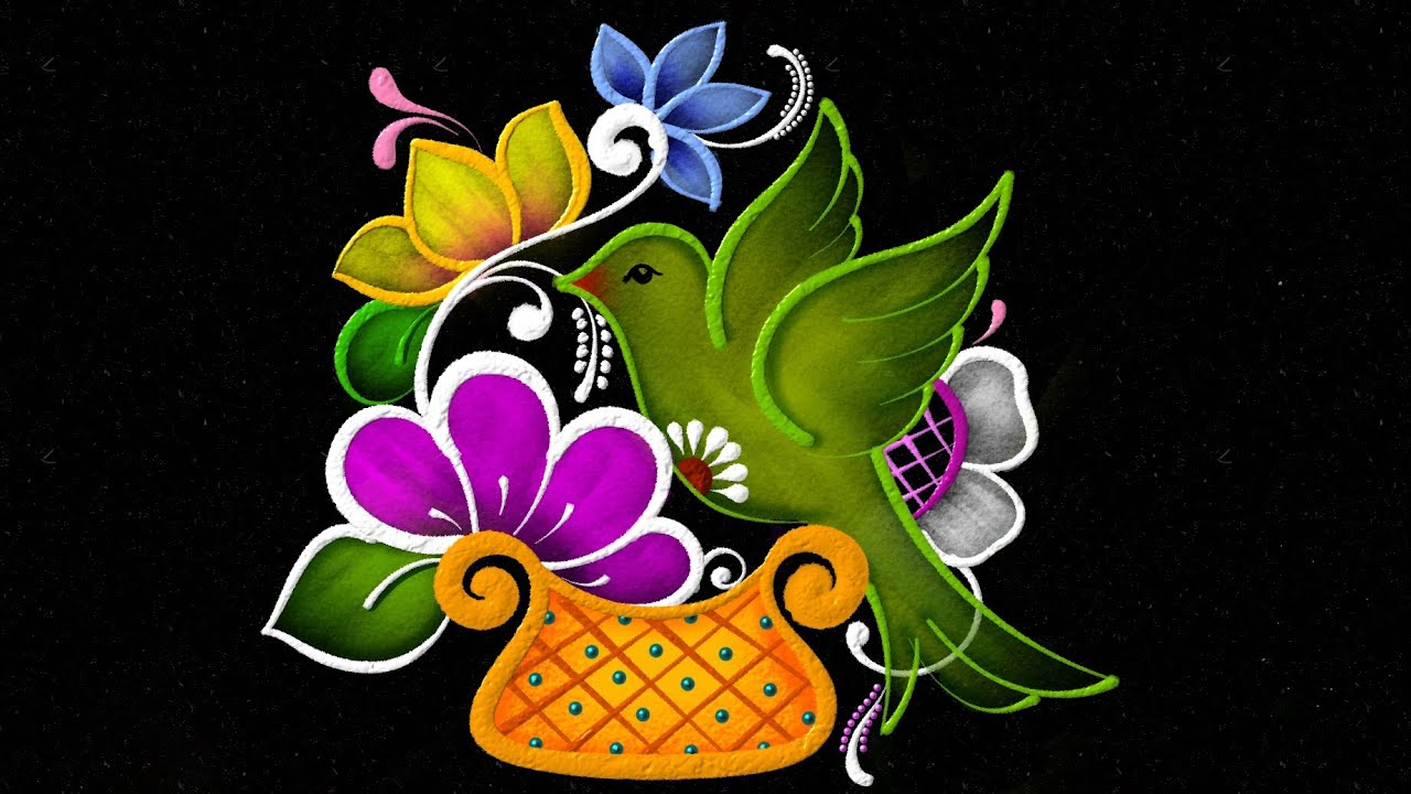 Beautiful 53 dots Parrot Rangoli 🦜 Daily simple muggulu colour