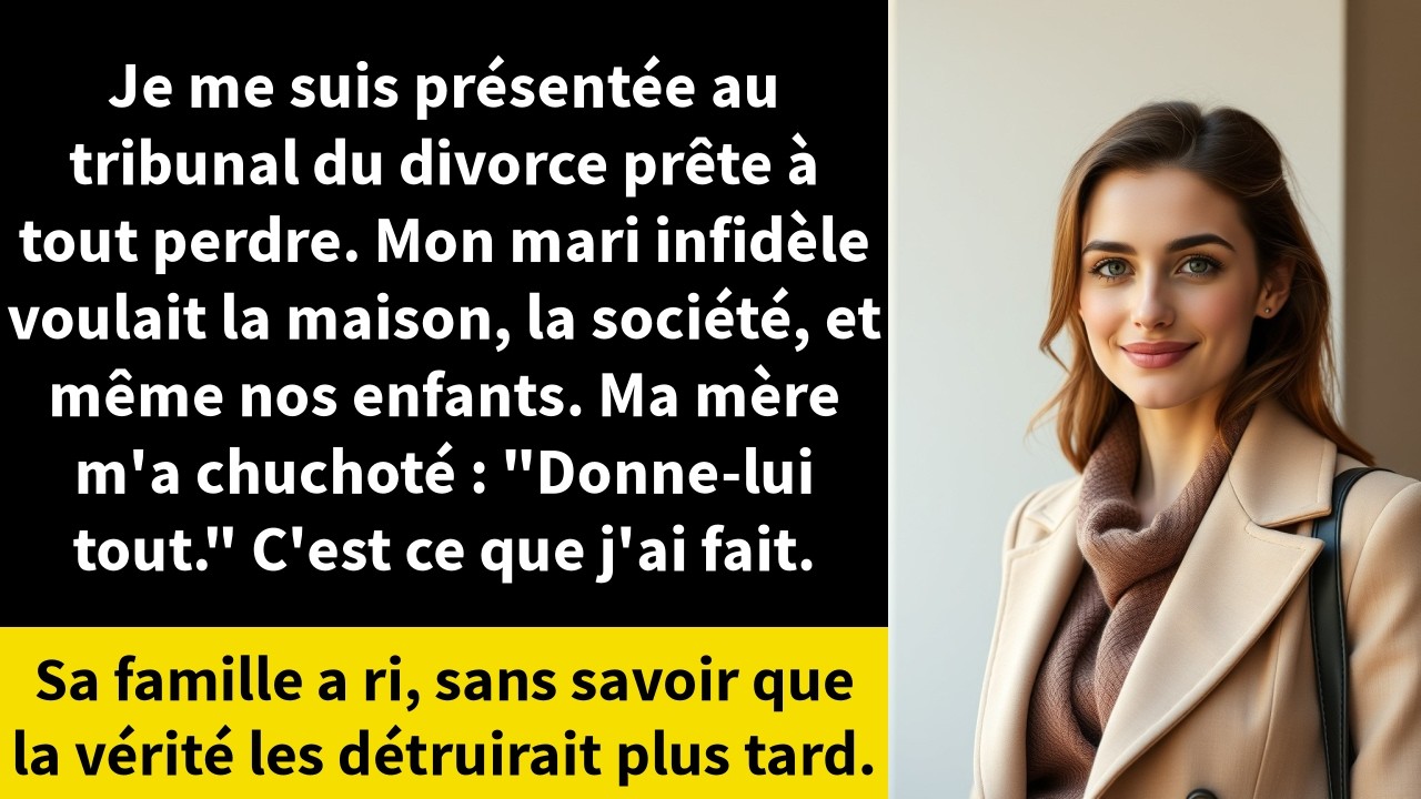 Bradley m’a regardée droit dans les yeux, un sourire en coin, et a lâché : « De toute façon, tu n’as jamais rien valu. » Le juge a frappé son marteau. J’avais tout cédé : la maison, l’entreprise,...