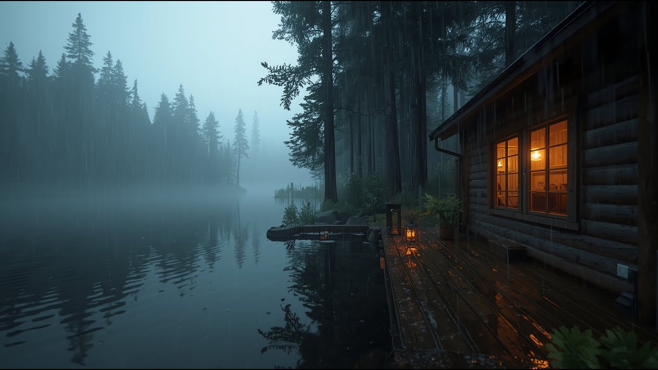Rainy Lake Cabin Ambience – Cozy Night by the Water for Deep Sleep ...