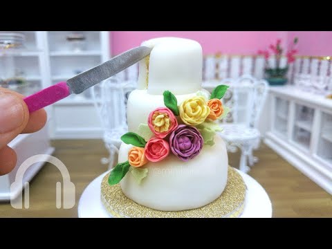 mini easy sugar flower wedding cake - mini food (ASMR)