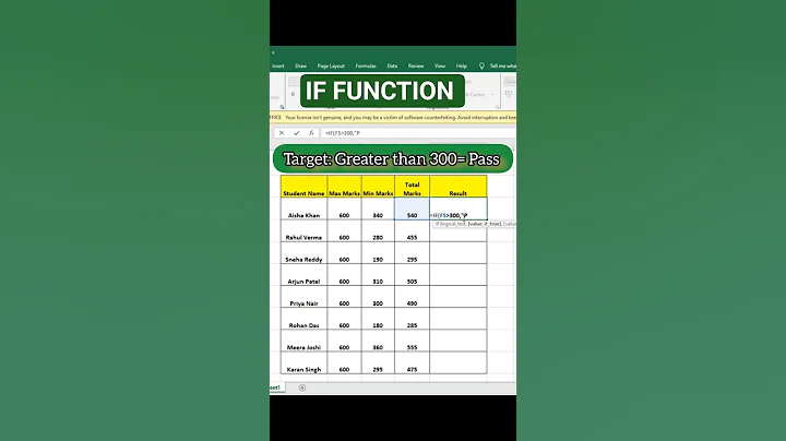 EXCEL IF function|Pass/Fail #shorts #excelformula #exceltips