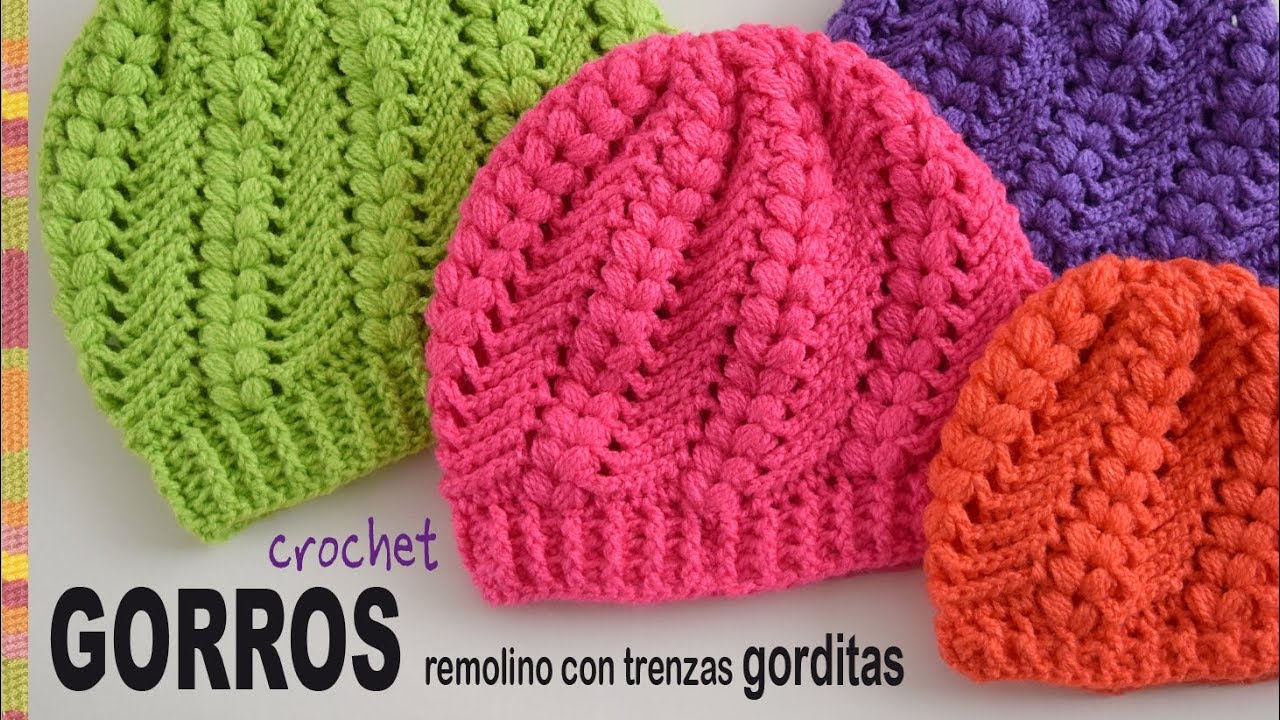 Swirl crocheted beanies (puff stitches cables) - Tejiendo Peru - YouTube