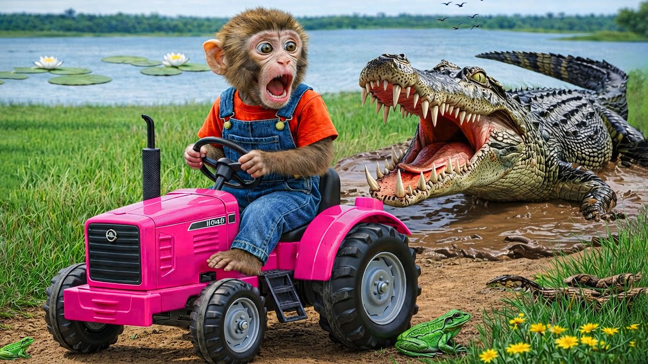 Wheel Theft Incident, Smart Monkey Farmer Gets Back Wheel At Shark Lake - Farm Work | Funny Monkey 🐒