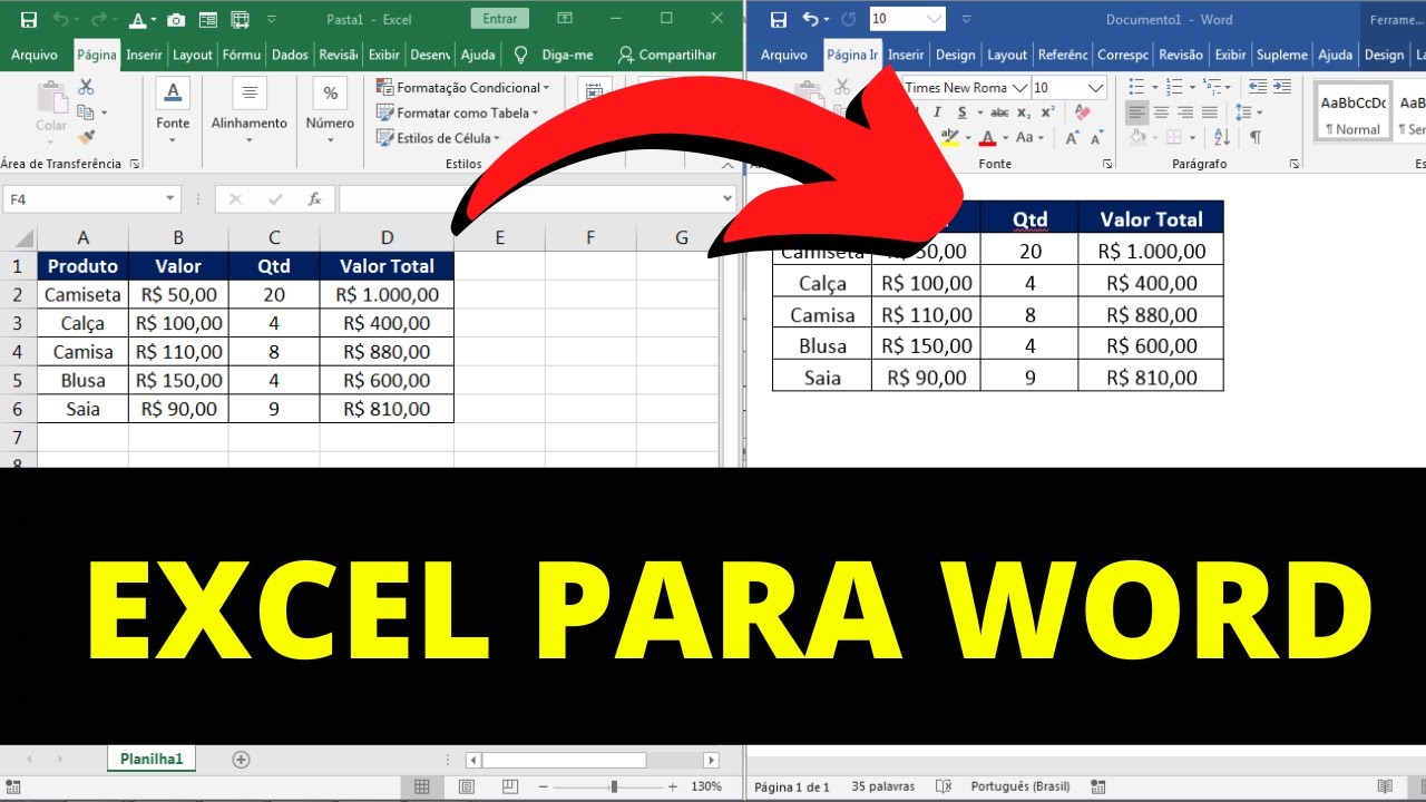Excel para Word: Como Colocar Tabela do Excel no Word - YouTube